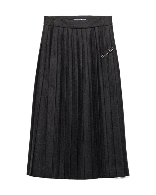 Prada Black Pleated Wool Flannel Skirt