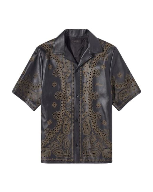 Amiri Bandana-Print Leather Shirt in Gray for Men | Lyst