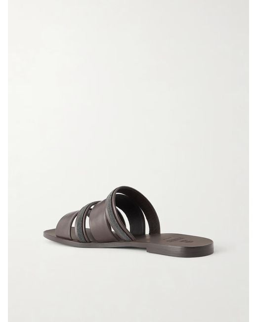 Brunello Cucinelli Brown Square-Toe Flat Sandals