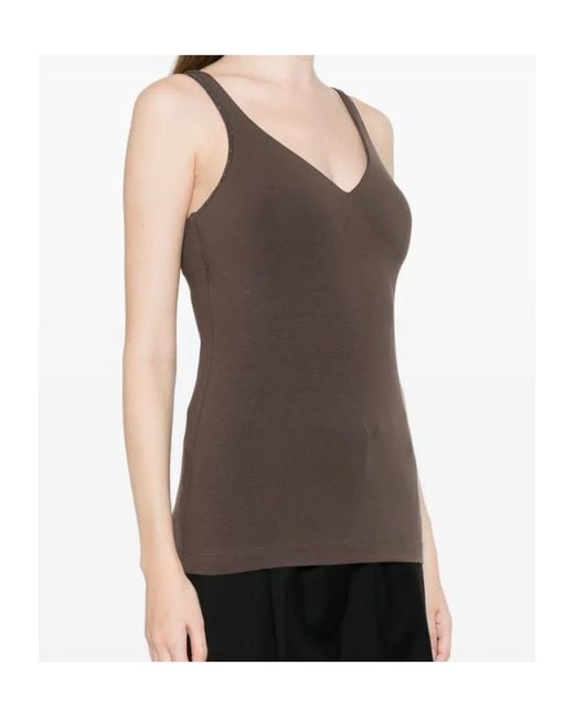 Brunello Cucinelli Brown V-Neck Strap Top