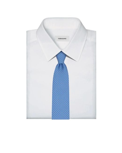 Ferragamo Blue Link Print Silk Tie for men