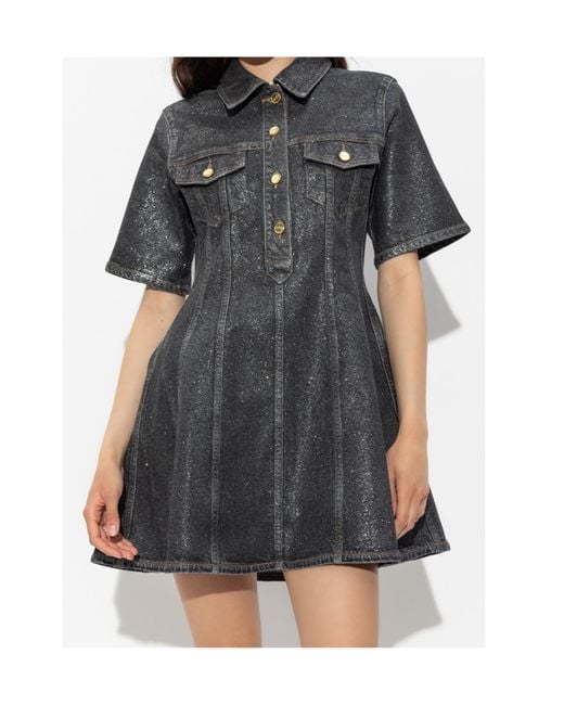Ganni Black Flared Denim Mini Dress