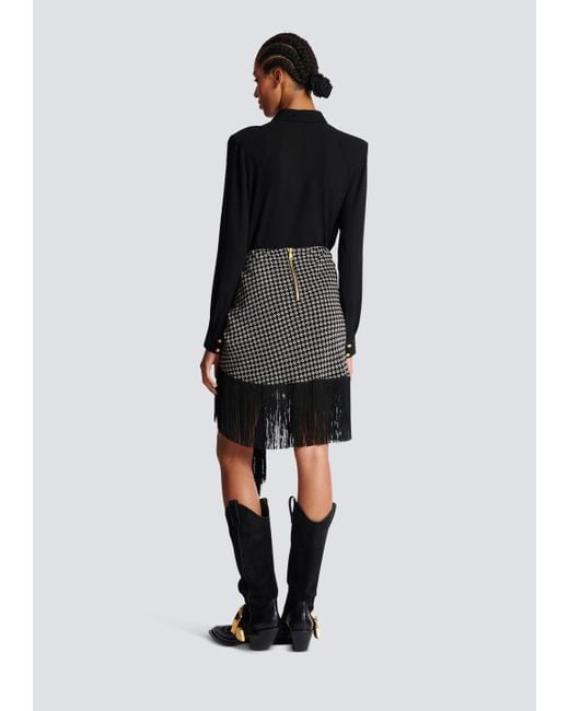 Balmain Black Fringed Silk Scarf Skirt