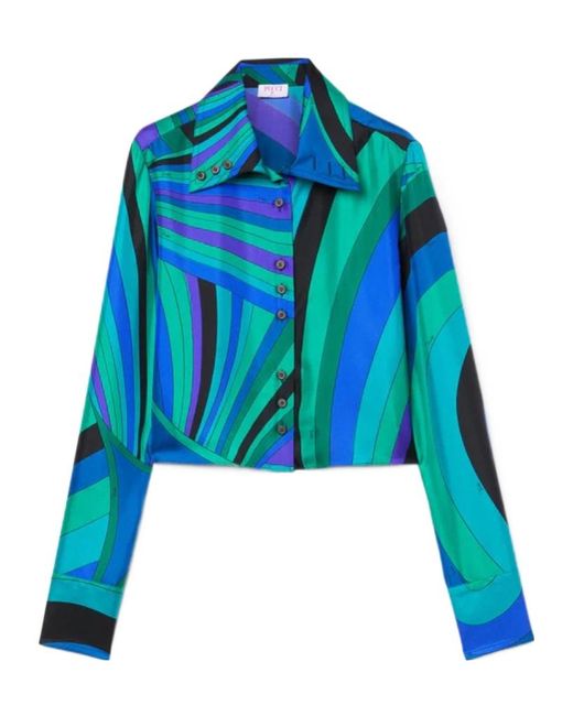Emilio Pucci Blue Iride-Print Button-Up Shirt