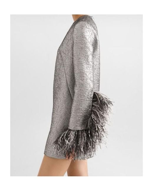 Dolce & Gabbana Gray Feather-Trim Mini Dress