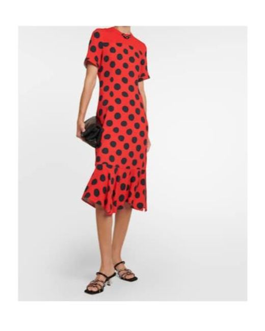 Marni Red Polka Dot Cady Midi Dress