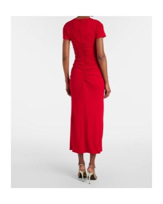 Carolina Herrera Red Ruched Midi Dress