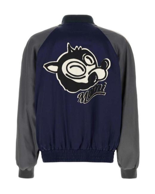 Marni Blue Logo Flocked Zipped Jacket for men