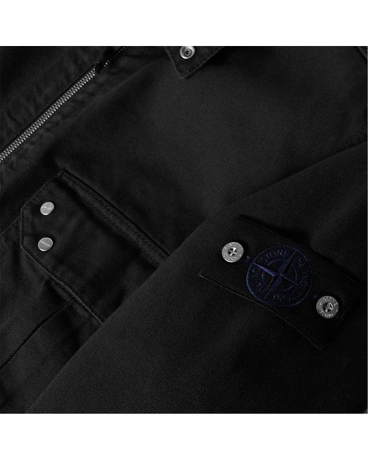 Stone Island Black Front Zip-Up Denim Jacket for men