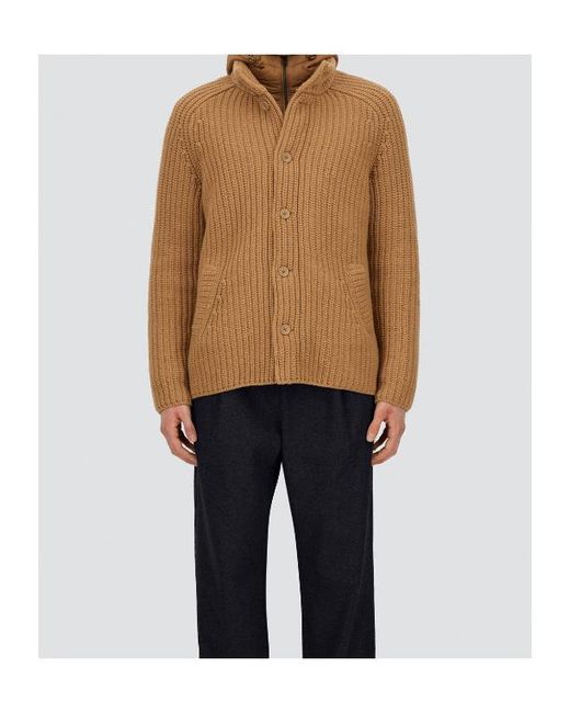 Herno Brown Hooded Knitted Button-Up Cardigan for men