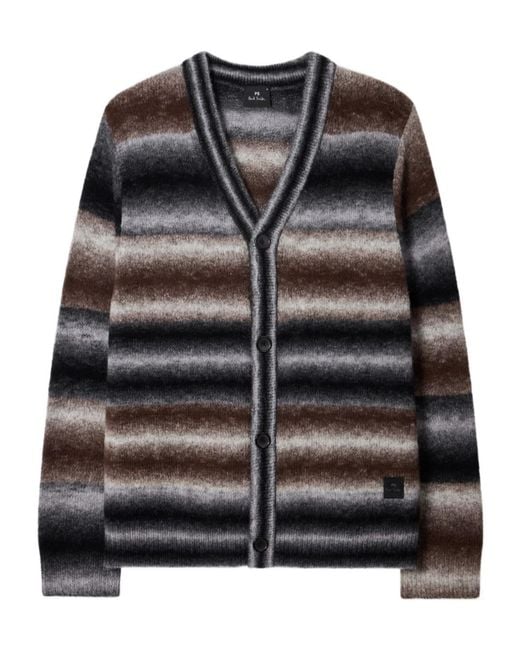 Paul Smith Black Striped V-Neck Cardigan for men