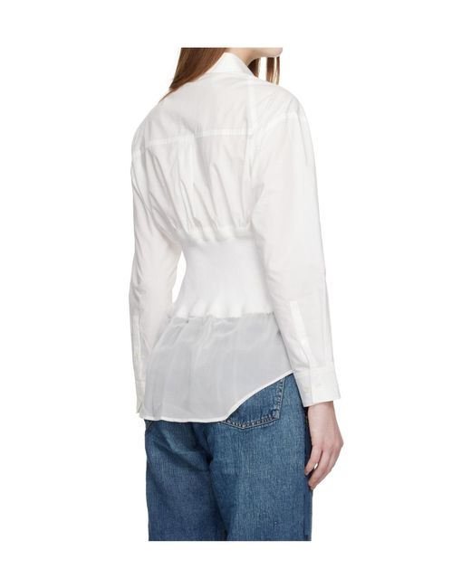 Undercover White Knitted Patchwork Long-Sleeved Shirt