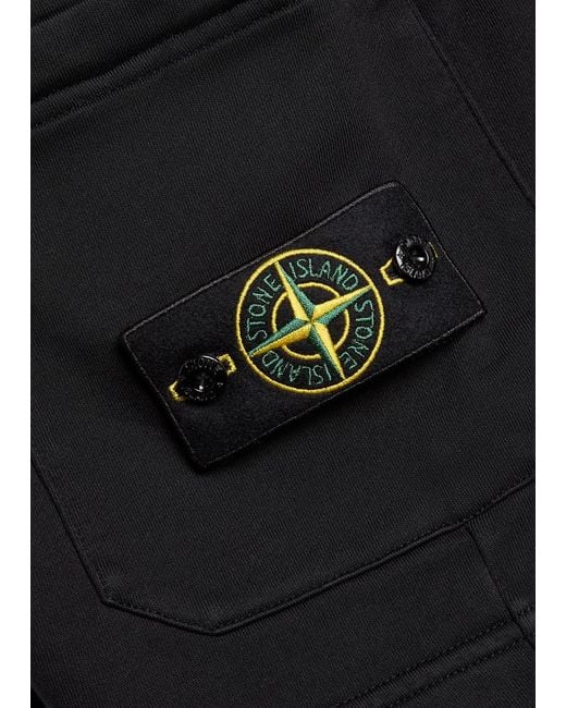 Stone Island Black Solid Colour Logo Cotton Shorts for men