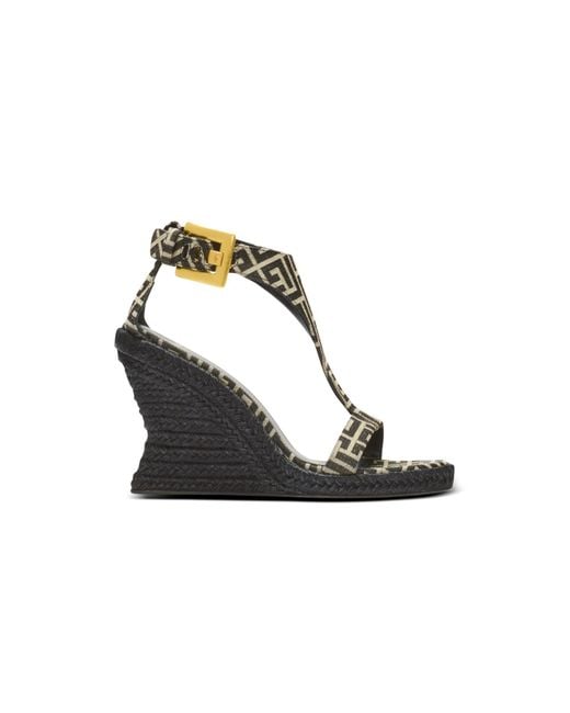 Balmain Metallic Anthem Monogram Jacquard Wedge Espadrilles