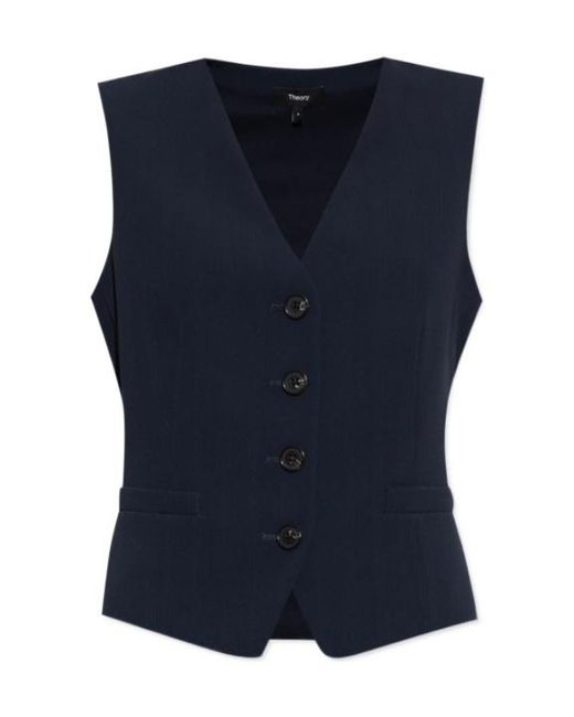 Theory Blue Striped Admiral Crepe Slim Vest