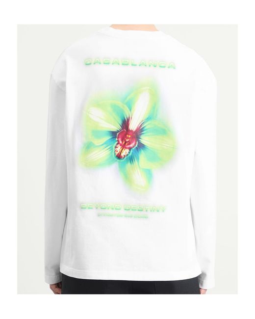 Casablanca White Glitch Orchid Long-Sleeve T-Shirt for men