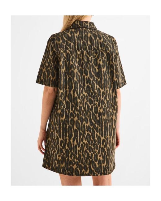 Ganni Green Leopard Print Denim Dress