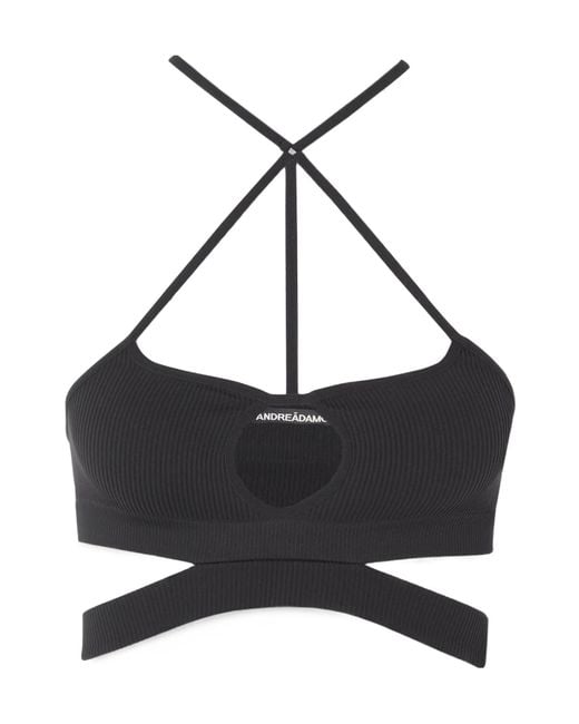 ANDREADAMO Black Cutout Ribbed Stretch-Jersey Bra