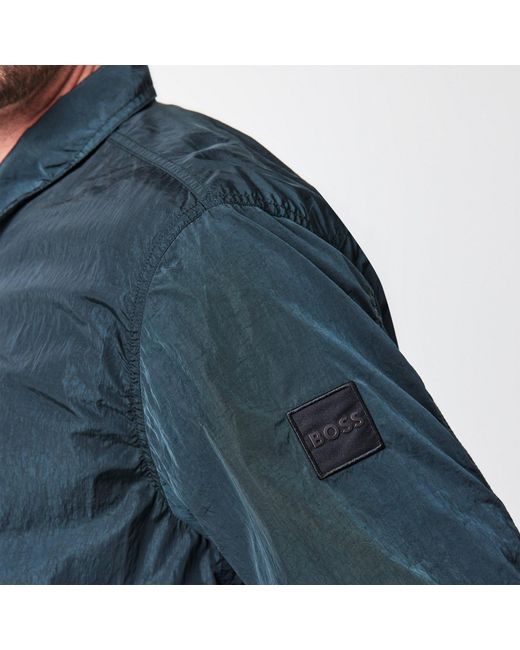 Boss Blue Stand Collar Long Sleeve Coat for men