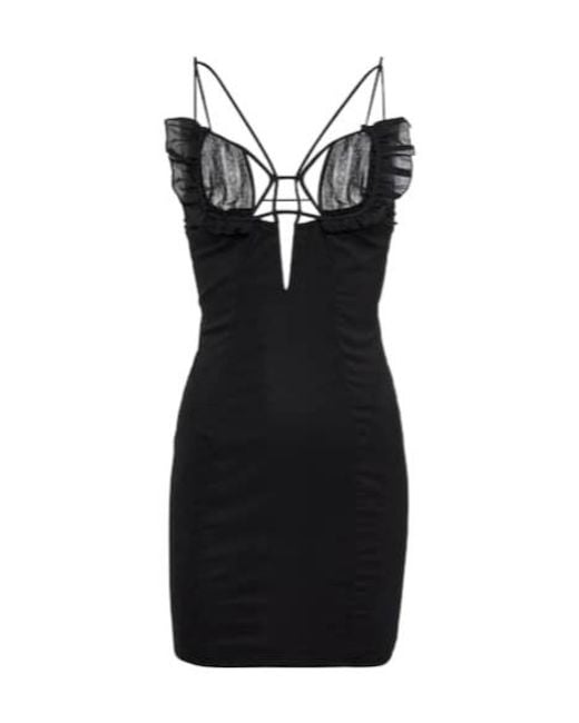 Nensi Dojaka Black Frill-Trimmed Minidress