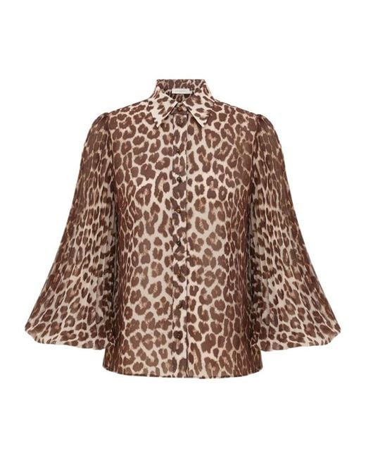Zimmermann Brown Sunray Collared Printed Top
