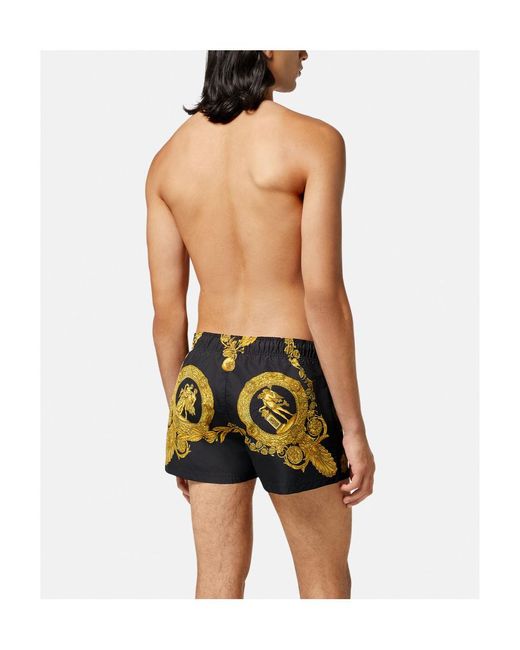 Versace Yellow Baroque-Print Swim Shorts for men