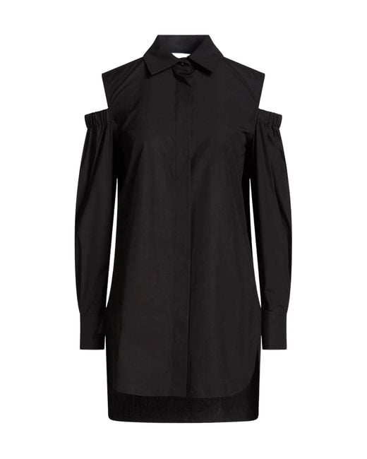 Max Mara Black Off-Shoulder Long Sleeve Solid Shirt