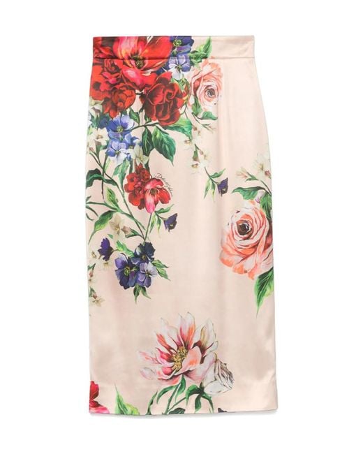 Dolce & Gabbana White Floral Printed Midi Skirt