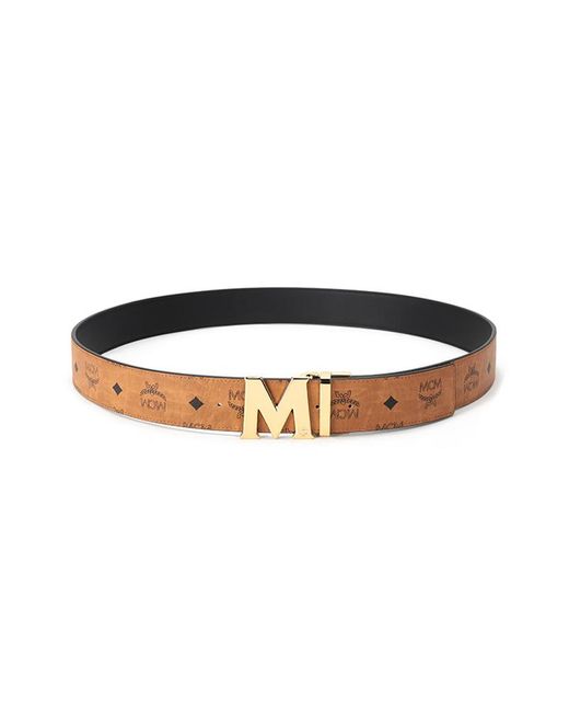 MCM Brown Visetos Logo Buckle Belt