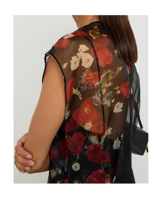 Khaite Black Merith Floral-Print Ruffled Silk Mini Dress