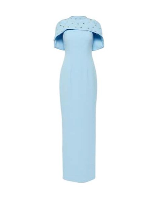 Safiyaa Blue Crystal-Embellished Caped Gown