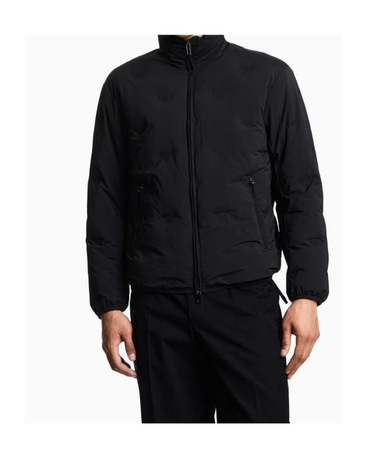 Emporio Armani Blue Inlaid All-Over Micro Eagles Full-Zip Down Jacket for men