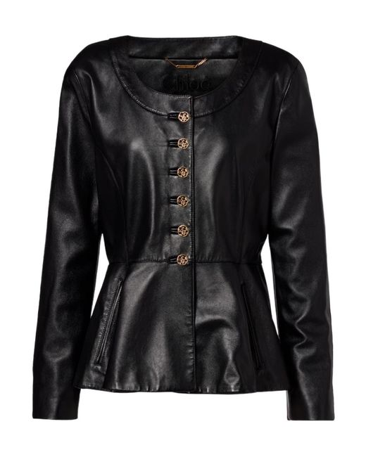Chloé Black Peplum Leather Jacket