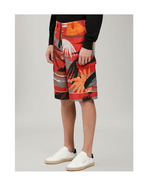 Palm Angels Red Graphic-Print Straight Leg Shorts for men