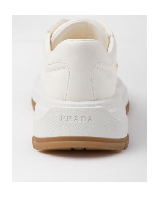 Prada White Leather Triangle Sneakers