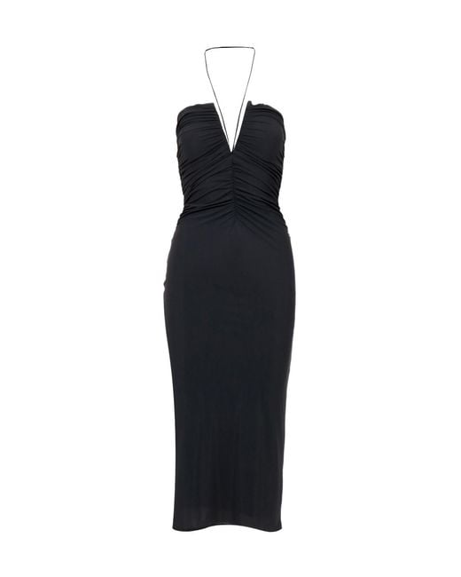 Amazuìn Black Pleated Strapless Dress