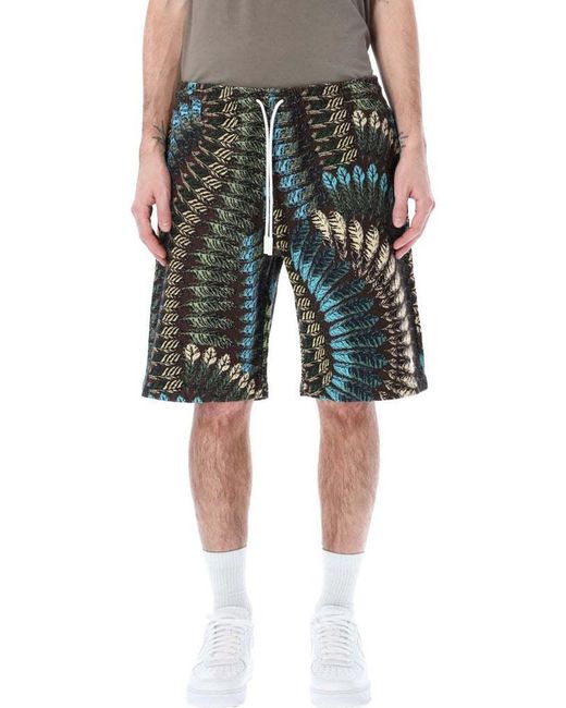 Marcelo Burlon Green County Of Milan Feather Printed Drawstring Shorts for men