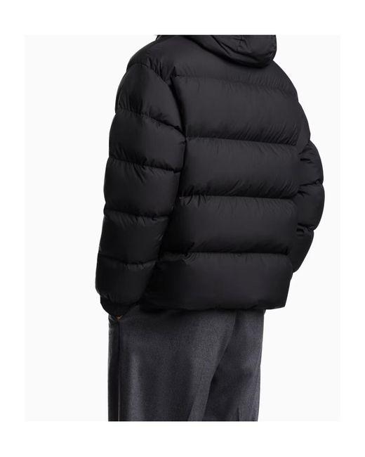 Emporio Armani Black Water-Repellent, Quilted Ripstop Nylon Hooded Down Jacket for men