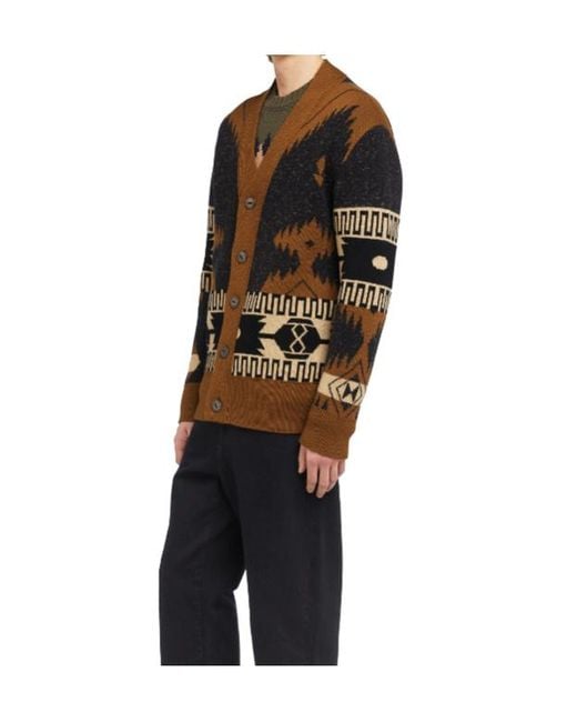 Alanui Brown Dreamscape Icon Geometric-Pattern Cardigan for men