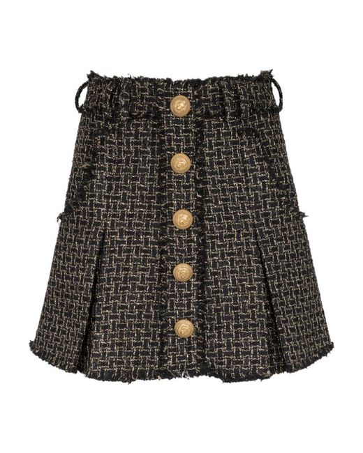 Balmain Black Lurex Tweed Pleated Skirt