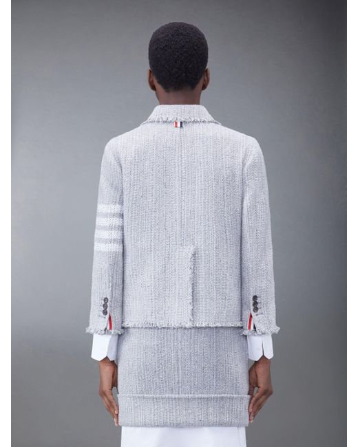 Thom Browne White Tweed Fray 4-Bar Cropped Sack Jacket
