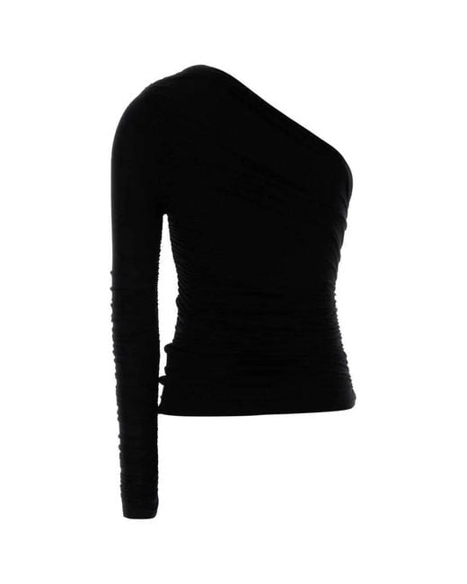 Agolde Black Asymmetric One-Shoulder Ruched Top