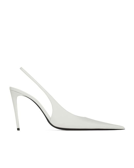 Saint Laurent White Guermantes Slingback Pumps