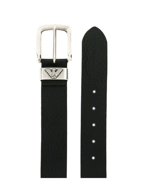 Emporio Armani Black Logo Engraved Buckle Belt for men