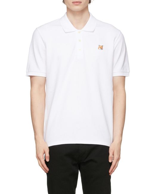 Maison Kitsuné White Fox-Patch Polo Shirt for men