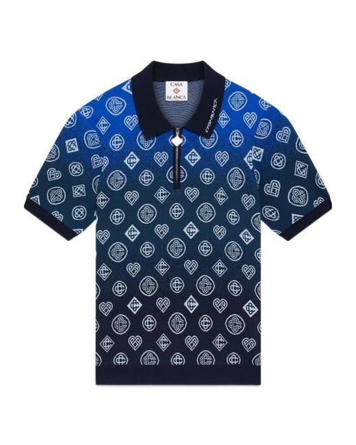 CASABLANCA Men's Blue Gradient Monogram Knitted Short Sleeve Polo Shirt
