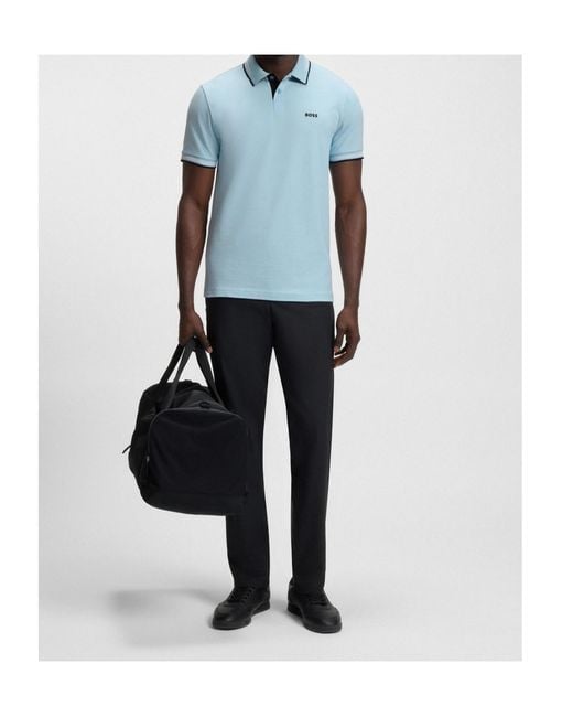 Boss Blue Tipped-Collar Polo Shirt for men