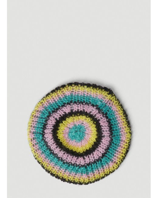 Ganni Green Logo Embroidered Striped Beret