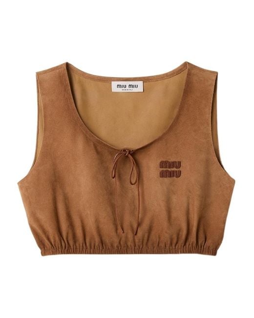 Miu Miu Brown Waxed Suede Crop Top