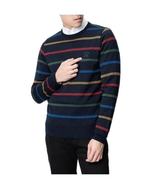 Paul & Shark Blue Striped Round-Neck Sweater for men